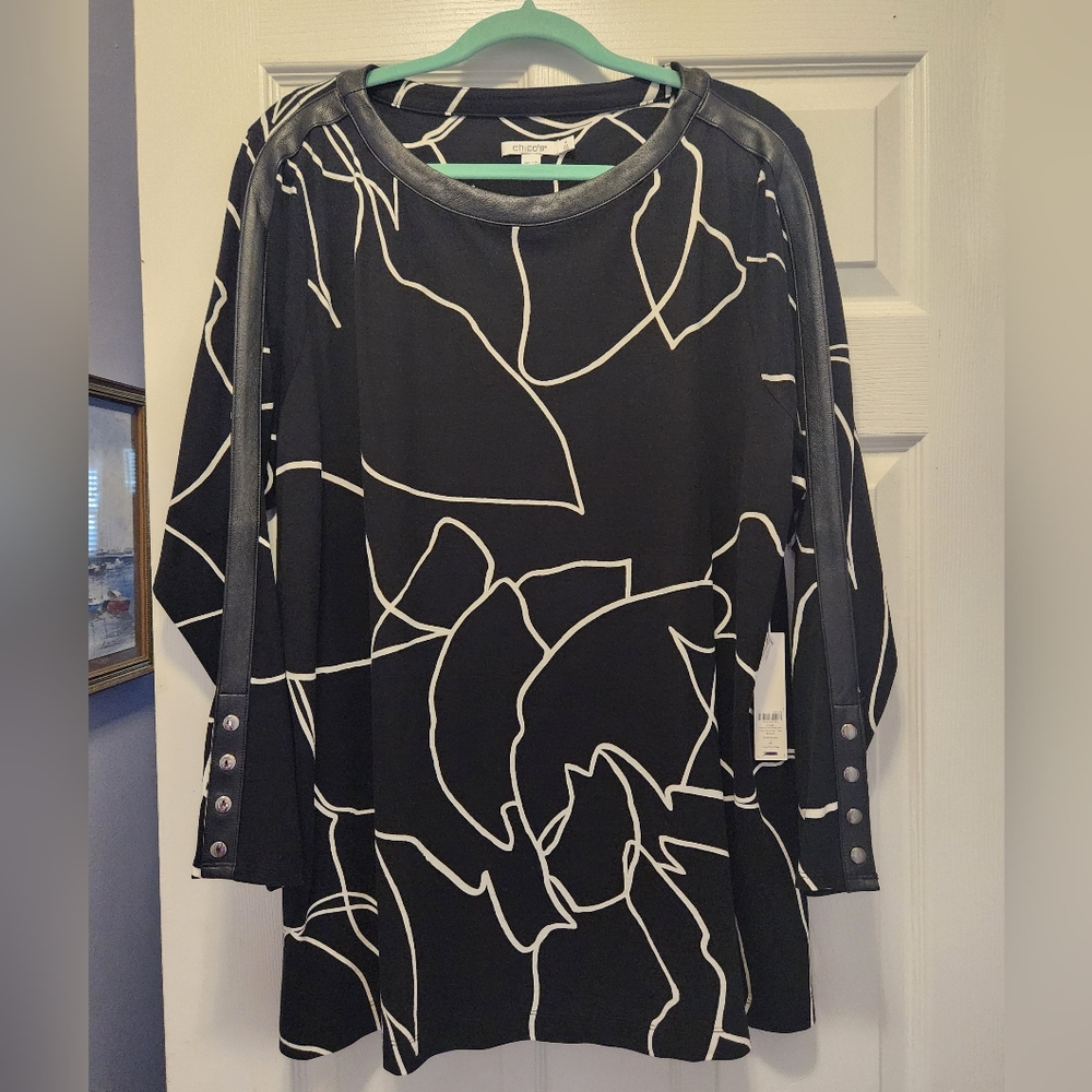 Chico's knit faux-leather trimmed tunic/top
